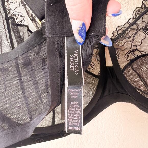 Victoria's Secret Unlined Underwire Demi Bra 40G Black Faux Latex Leather Sheer - Picture 5 of 5